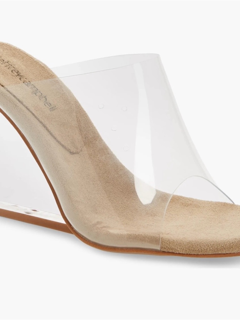 Jeffrey Campbell Clear Acetate Strap Tan Suede Wedge Mule size 7.5